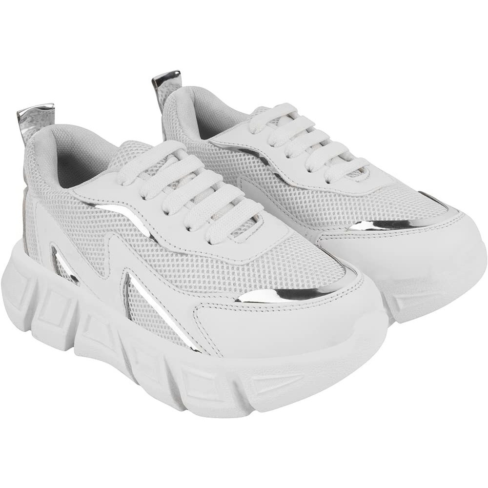 Shoetopia Women's Flat Sneakers White (4 Uk)