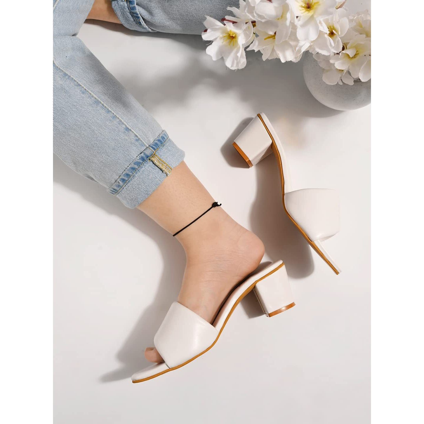 Shoetopia Stylish Solid White Block Heels For Women & Girls /Uk3