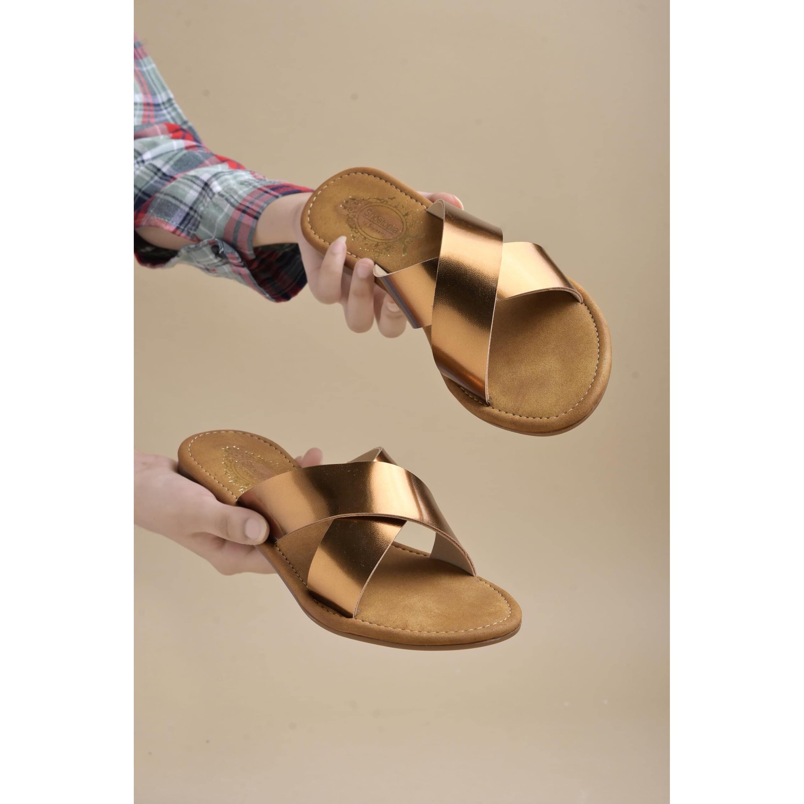 Shoetopia Women's Flat-736 Copper Flat Sandal-8 Kids Uk (Flat-736-Copper)-Eu41