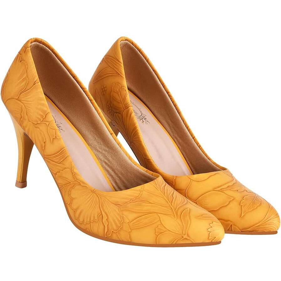 Shoetopia Women's Block Heel Pumps Yellow,7 Uk