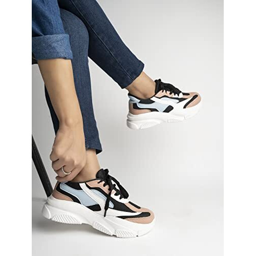 Shoetopia Women's Block Heel Sneakers Black /Eu40 / Uk7