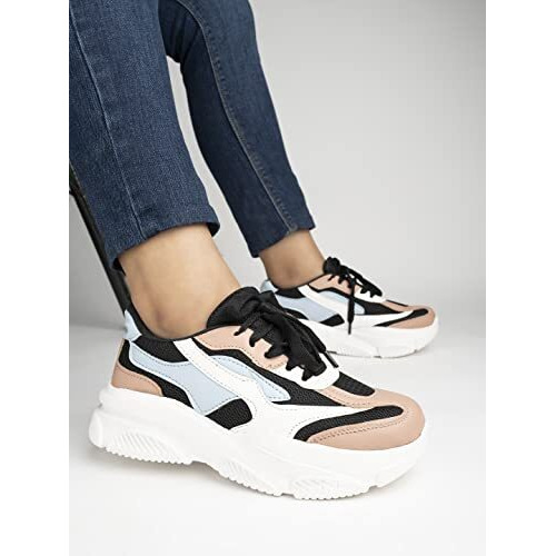 Shoetopia Women's Block Heel Sneakers Black /Eu40 / Uk7