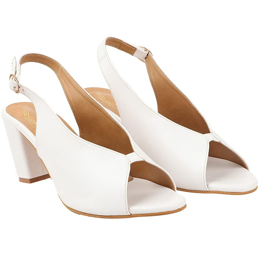 Shoetopia Women's Block Heel Sandals | Light Weight & Comfortable With Cushioned Footbed | Stylish And Elegant Sandals For Women | Ideal For Casual, Party, Festive & Weddings -White-Eu38