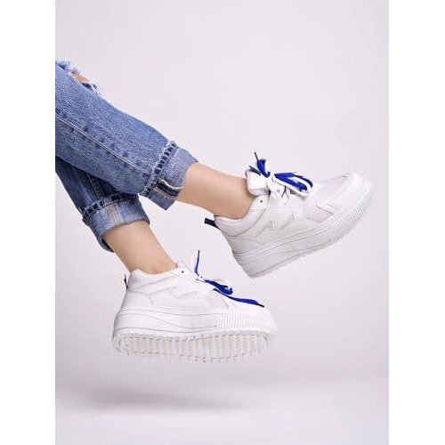 Shoetopia Women's Stiletto Heel Sneakers White, 6 Uk