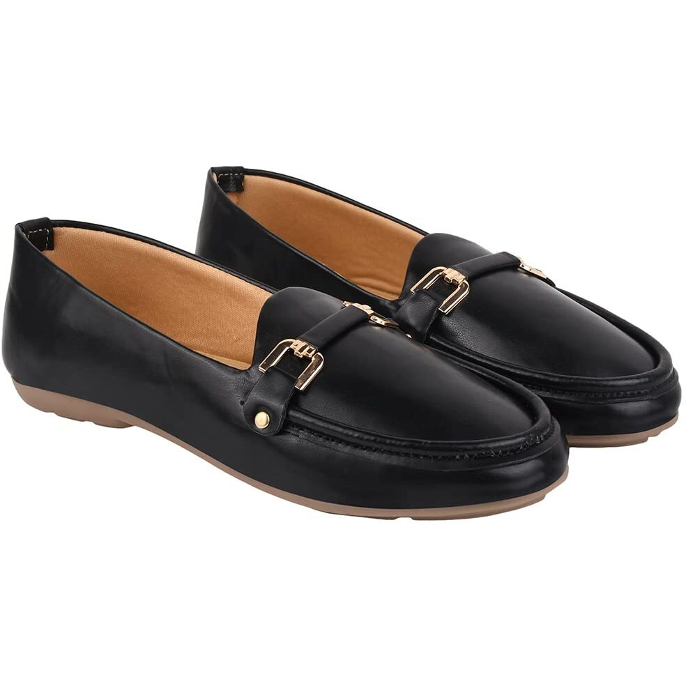 Shoetopia Golden Metal Buckle Detailed Black Bellies-Eu38