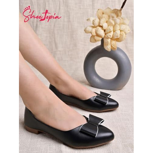 Shoetopia Oversized Bow Detailed Black Belly For Women & Girls-Eu40