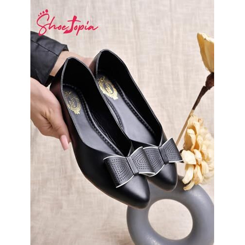 Shoetopia Oversized Bow Detailed Black Belly For Women & Girls-Eu40