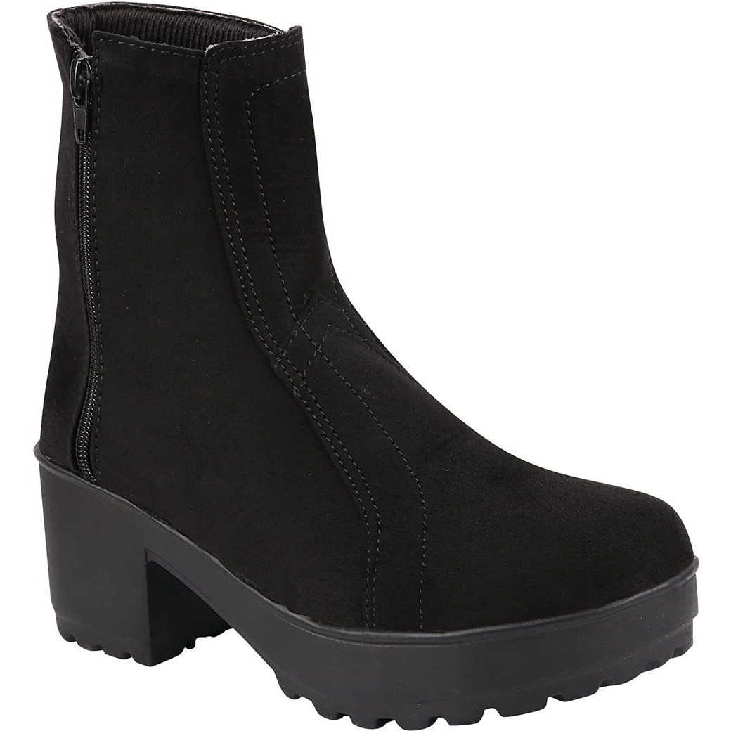 Shoetopia Womens Black Casual Solid Mid Top Heeled Boots