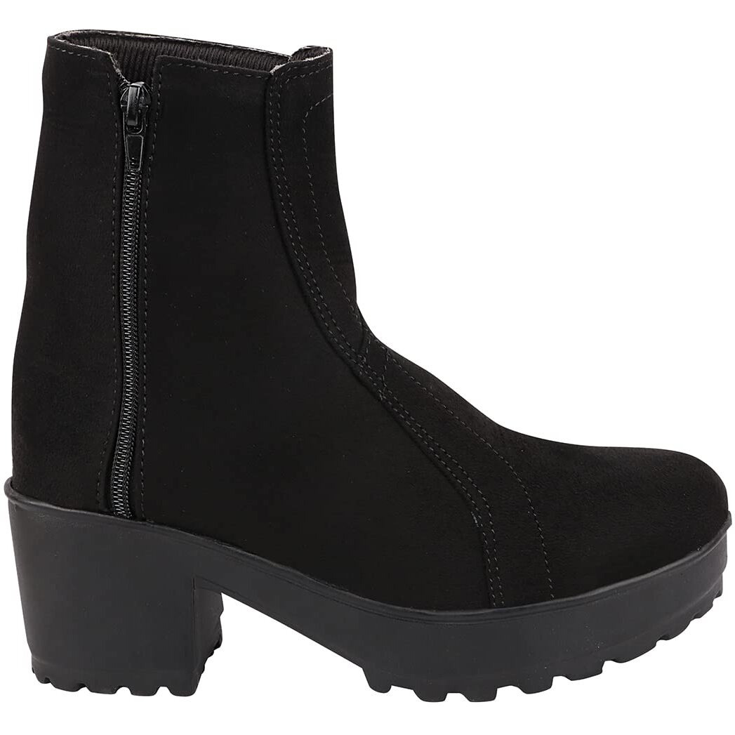 Shoetopia Womens Black Casual Solid Mid Top Heeled Boots