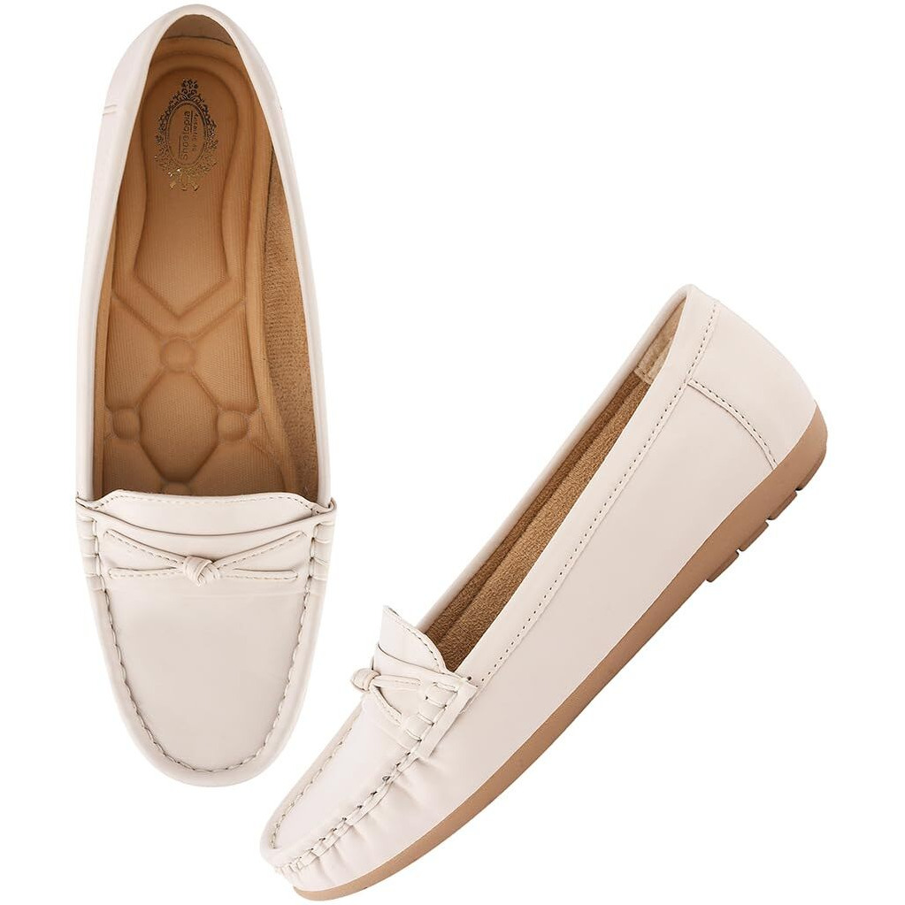 Shoetopia Upper Bow Detailed Cream Loafers For Women & Gilrs /Eu42