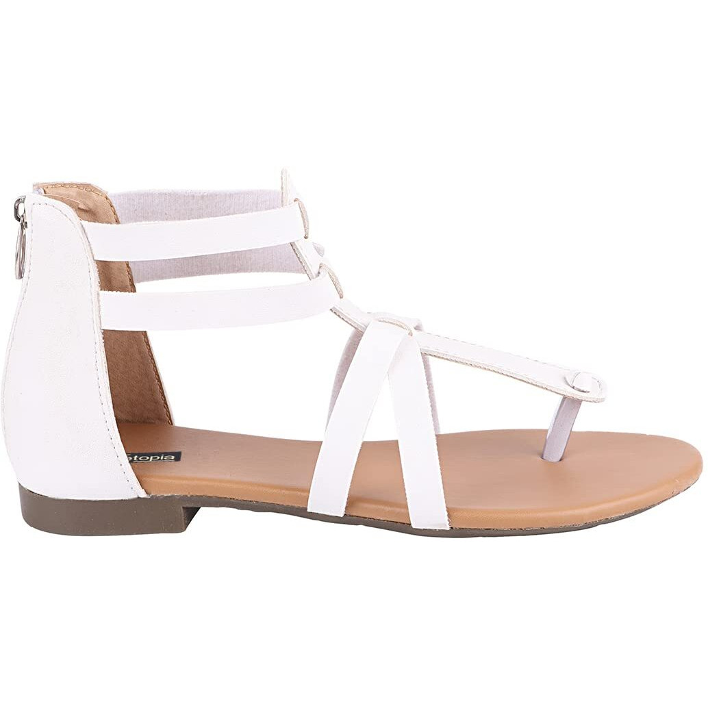 Shoetopia Women White Gladiator Flats Sandal-Eu38