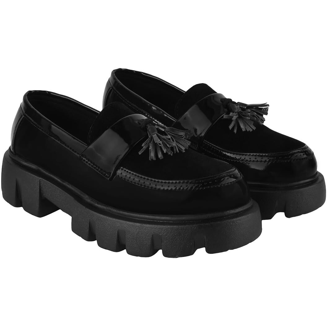 Shoetopia Lace Decor Black Loafers For Women & Girls /Uk5