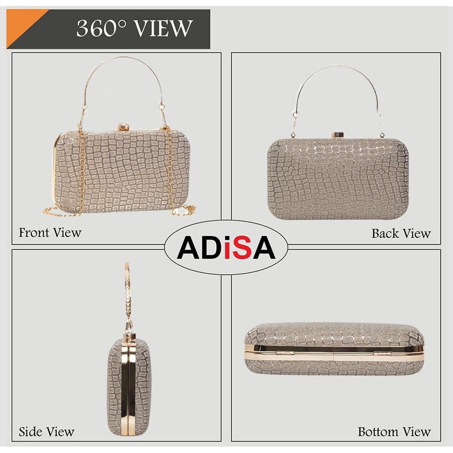 Adisa Textured Formal Party Clutch With Gold Chain For Women And Girls (Cl104-Anti)