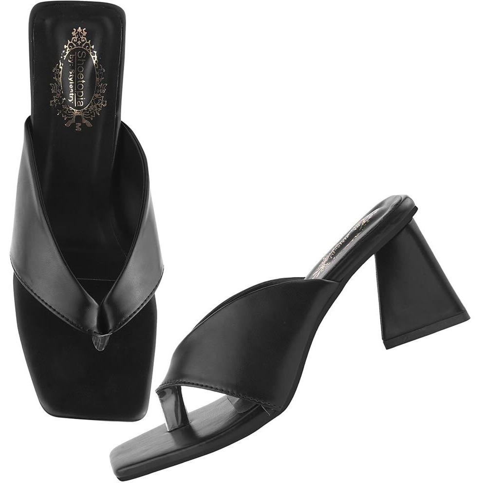 Shoetopia Women's Black Block Heel Thong Sandals  Lilac Slip-On Square Toe Heels Design Stylish Comfortable, Durable Perfect For Casual & Party Eu38