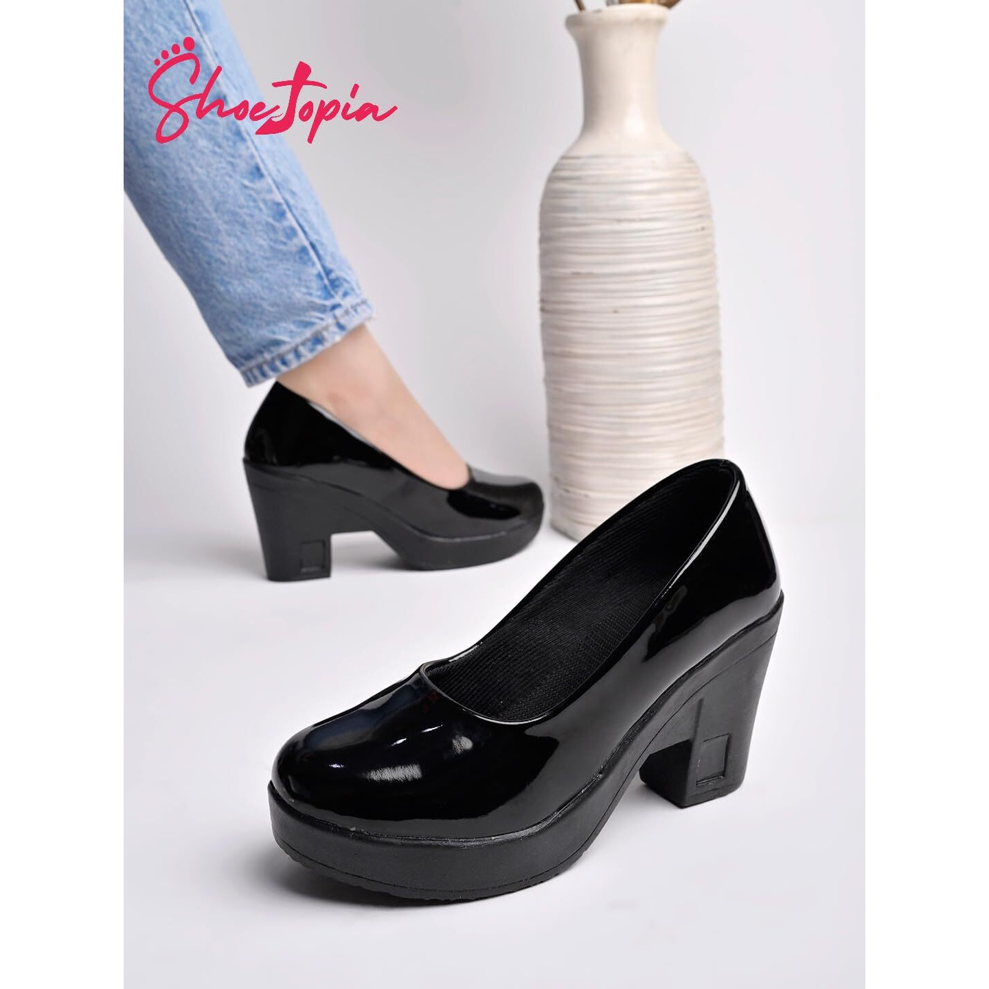 Shoetopia Solid Black Pumps For Women & Girls-Eu36