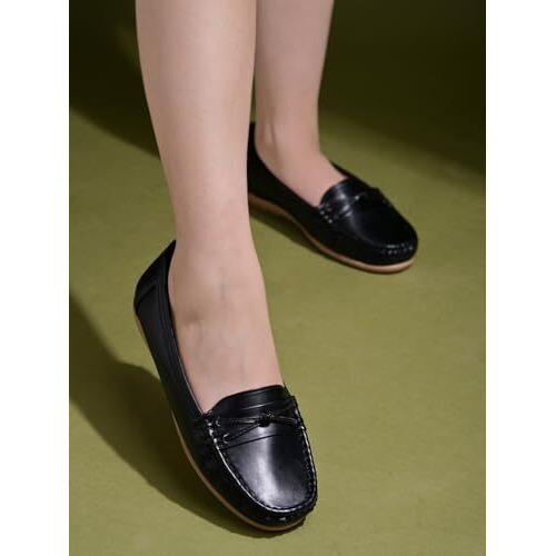 Shoetopia Upper Bow Detailed Black Loafers For Women & Gilrs /Eu39