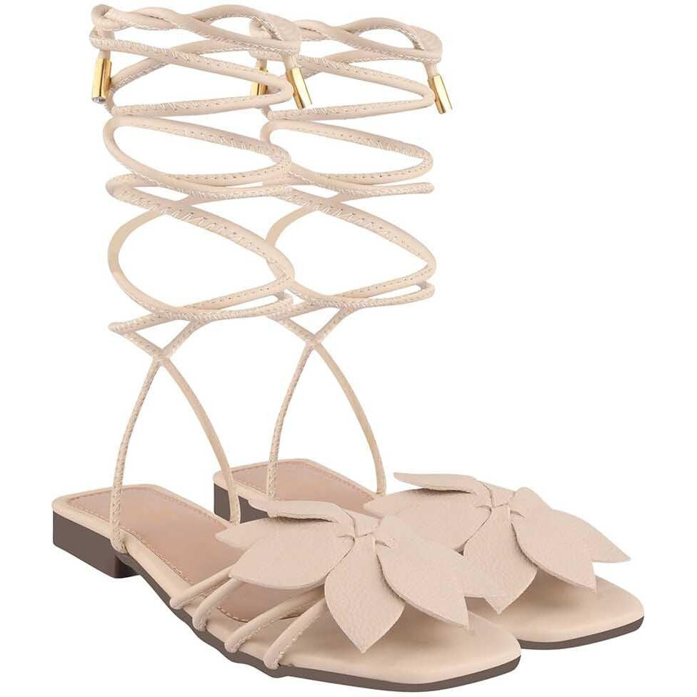 Shoetopia Women Cream Flat Sandal /Eu40
