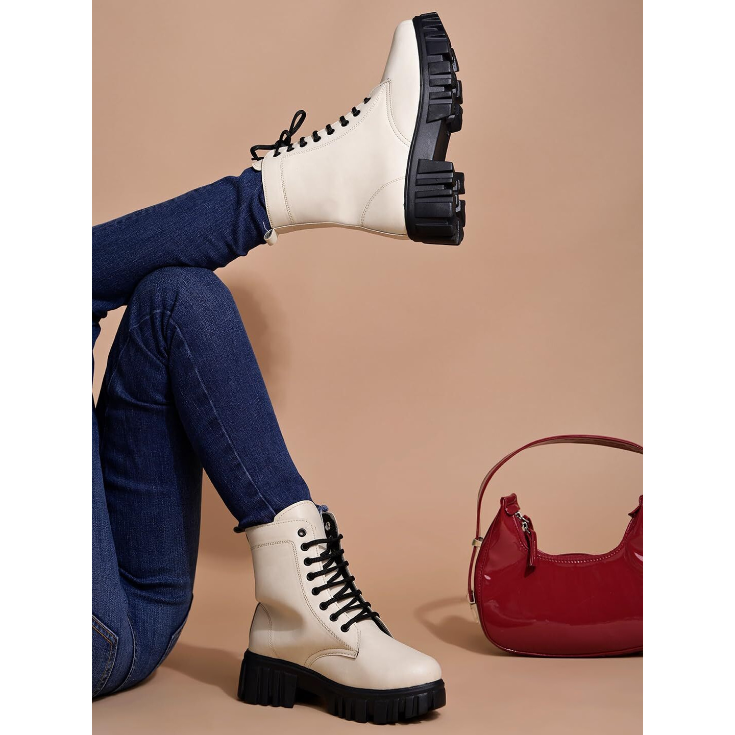 Shoetopia Casual Mid Top Cream Boots For Women & Girls /Eu36