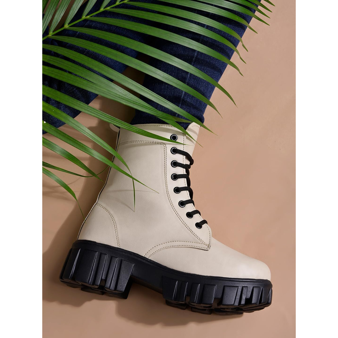 Shoetopia Casual Mid Top Cream Boots For Women & Girls /Eu36