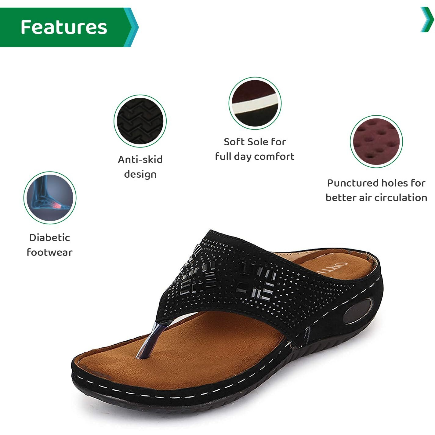 Ortho Joy Women & Girl Black Slipper - 8 Uk