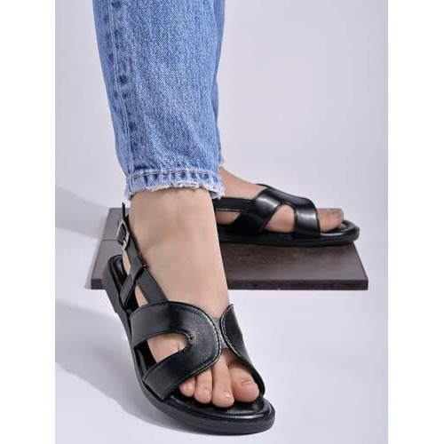 Shoetopia Women's Snd-190 Flat Sandal-5 Kids Uk (Snd-190-Black)-Eu38