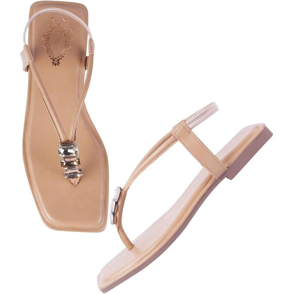 Shoetopia Women's Snd-131 Flat Sandal-6 Kids Uk (Snd-131-Beige)-Eu39