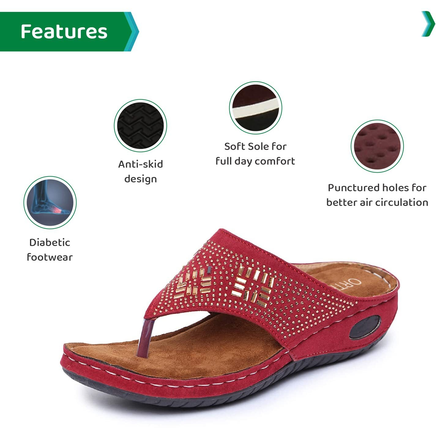 Ortho Joy Women's Comfortable Fancy Slippers [Cherry]