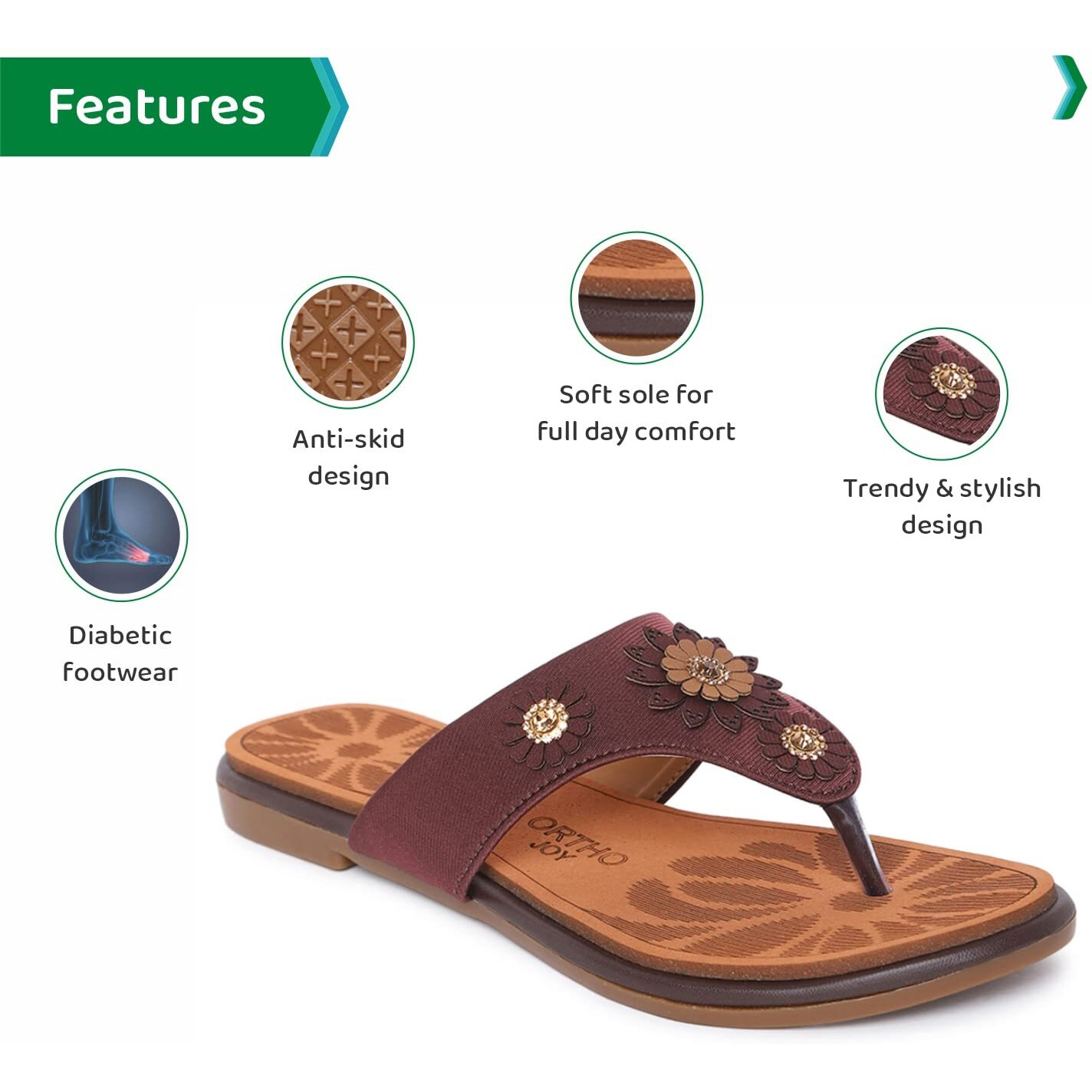Ortho Joy Women's Extra-Soft Doctor Slippers - Brown