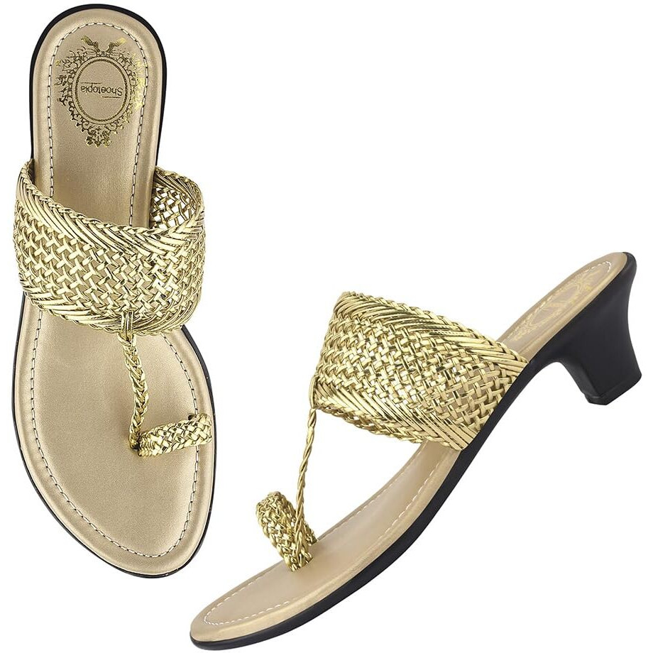 Shoetopia Classic Heeled Golden Kolhapuri For Women /Eu37