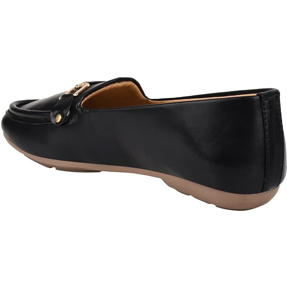 Shoetopia Golden Metal Buckle Detailed Black Bellies-Eu39