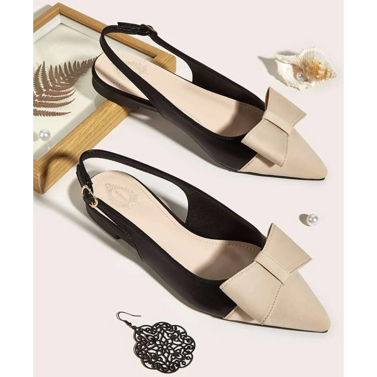 Shoetopia Stylish Upper Bow Cream Flats For Women & Girls /Uk6