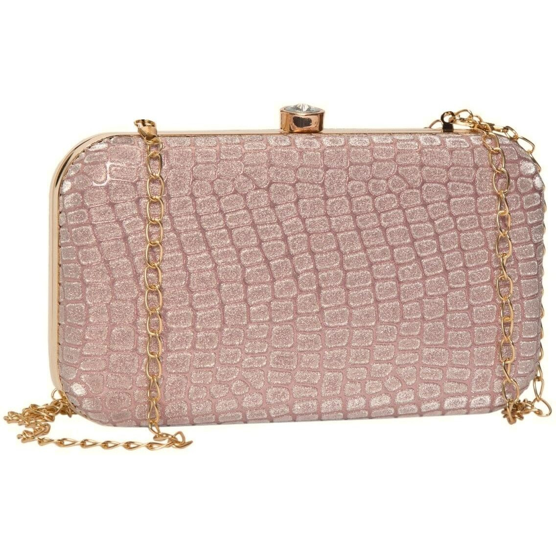 Adisa Textured Formal Party Clutch With Gold Chain For Women And Girls (Cl104-Pin)