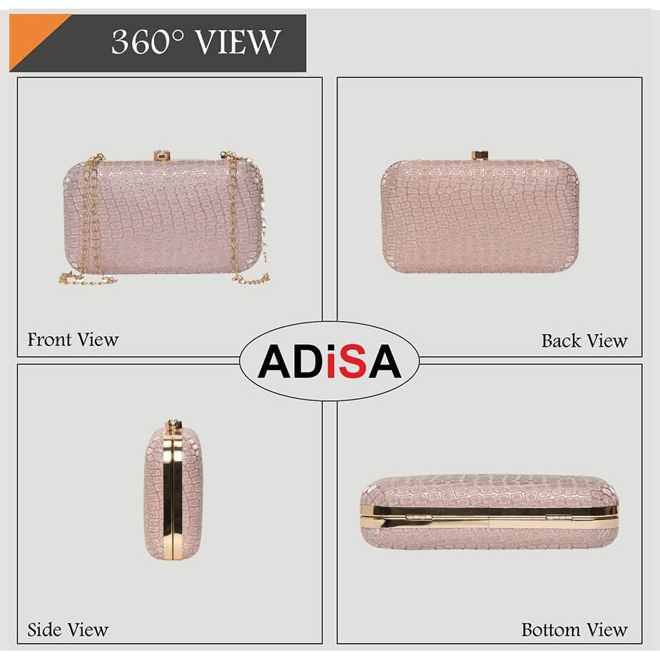 Adisa Textured Formal Party Clutch With Gold Chain For Women And Girls (Cl104-Pin)