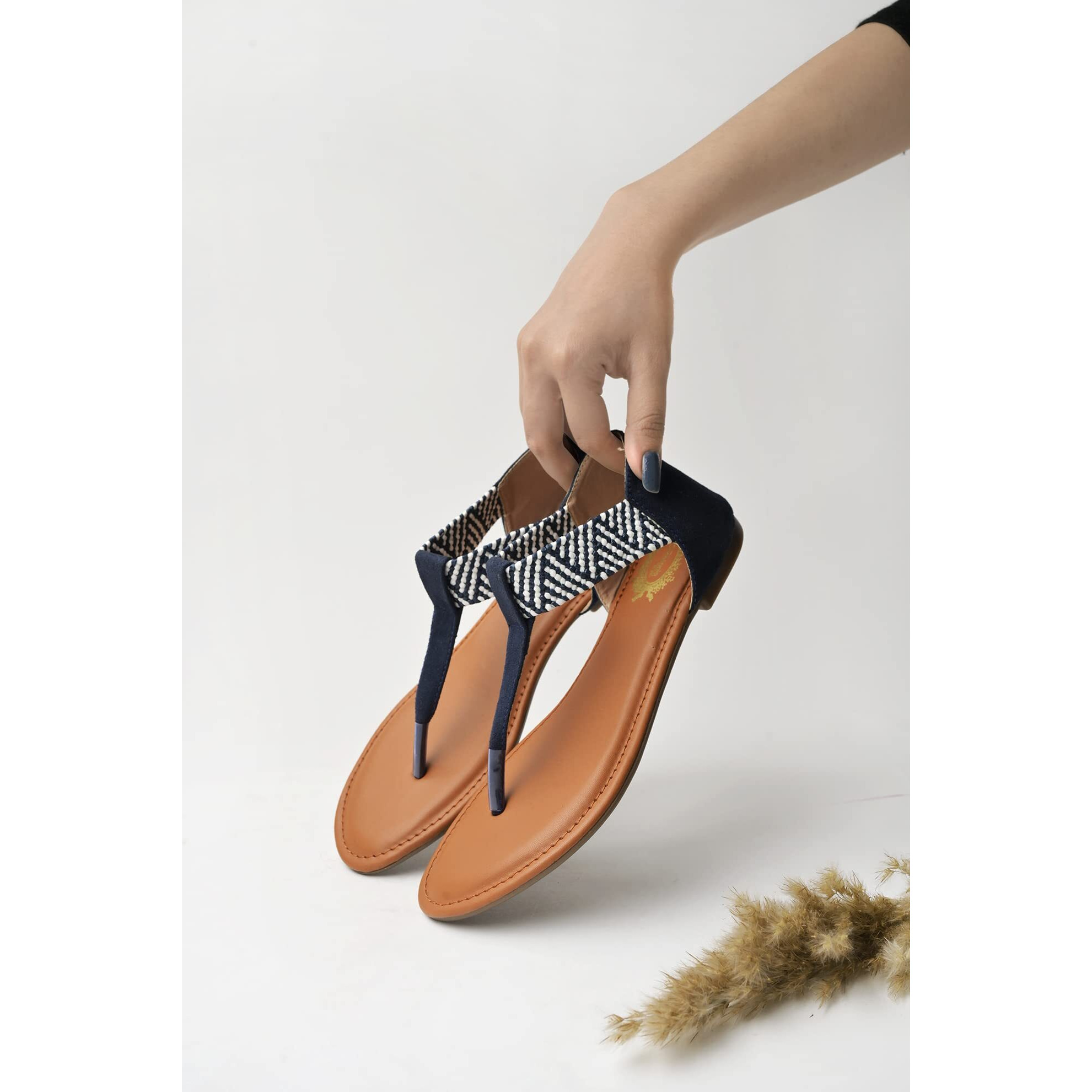 Shoetopia Stylish Ethnic Blue Flat Sandals For Women & Girls /Uk8