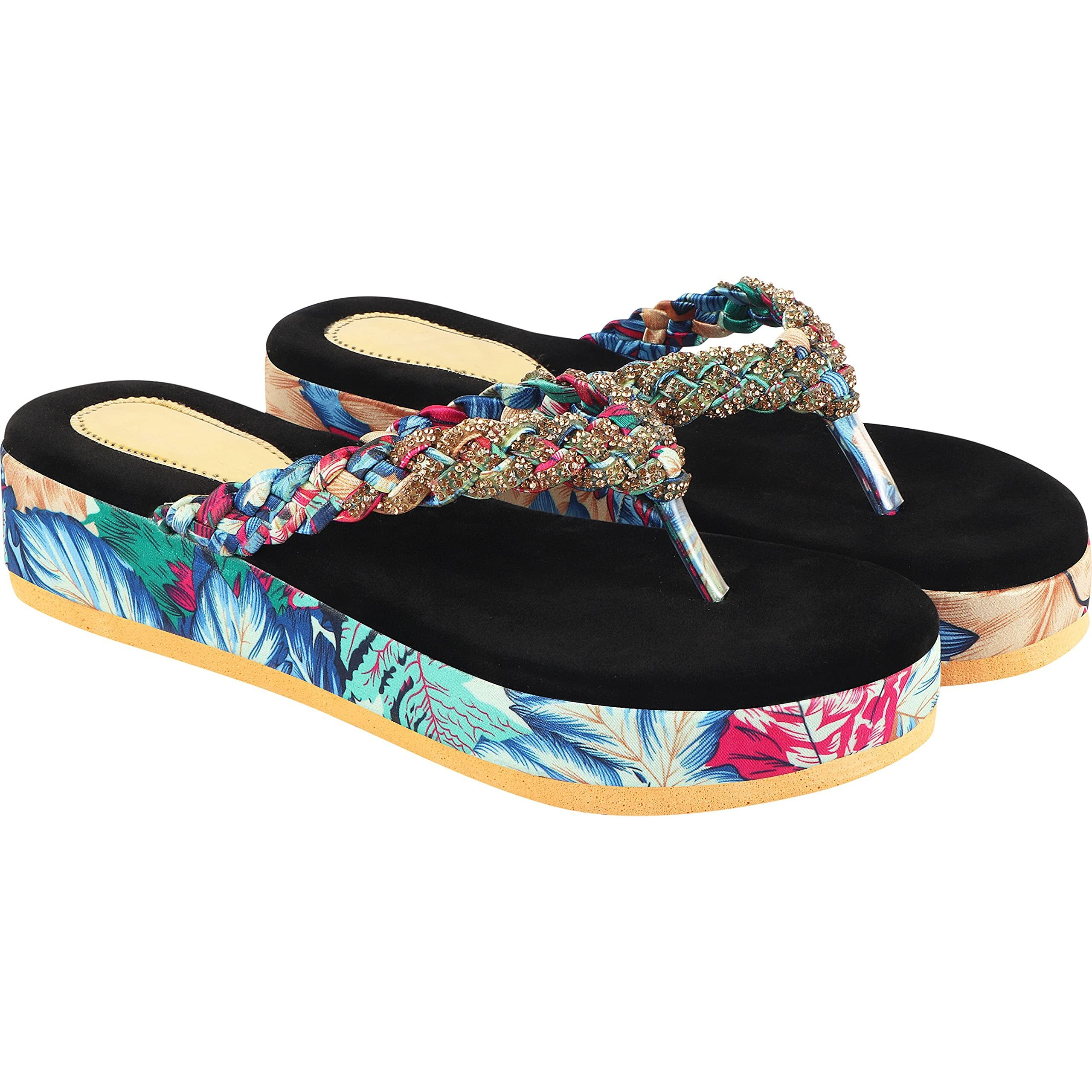 Shoetopia Womens/Girls Multicoloured Embellished Flatforms Heels-Eu42