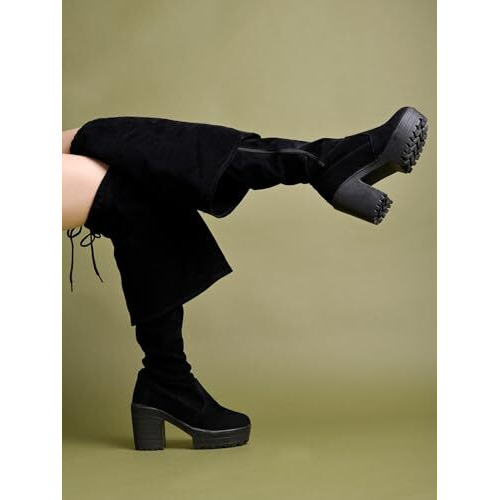 Shoetopia Knee-High Black Boots For Women & Girls /Eu41