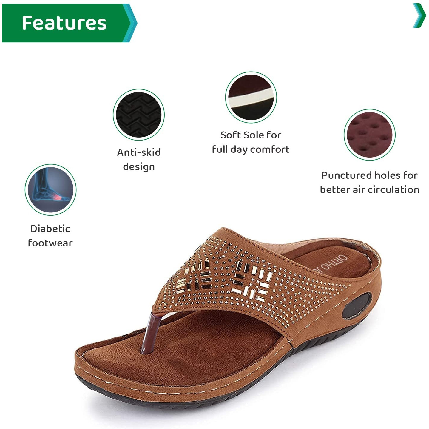 Ortho Joy Women & Girl Tan Slipper - 7 Uk