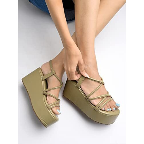 Shoetopia Women's Platform Heel Sandal/Green /Eu36 / Uk3