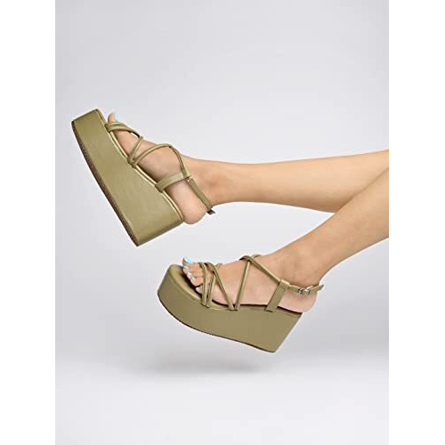 Shoetopia Women's Platform Heel Sandal/Green /Eu36 / Uk3
