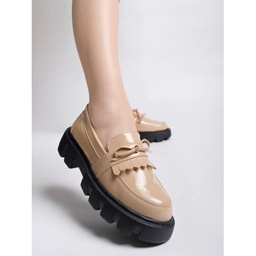 Shoetopia Front Tie Detailed Beige Loafers For Women & Girls /Uk8-Eu41