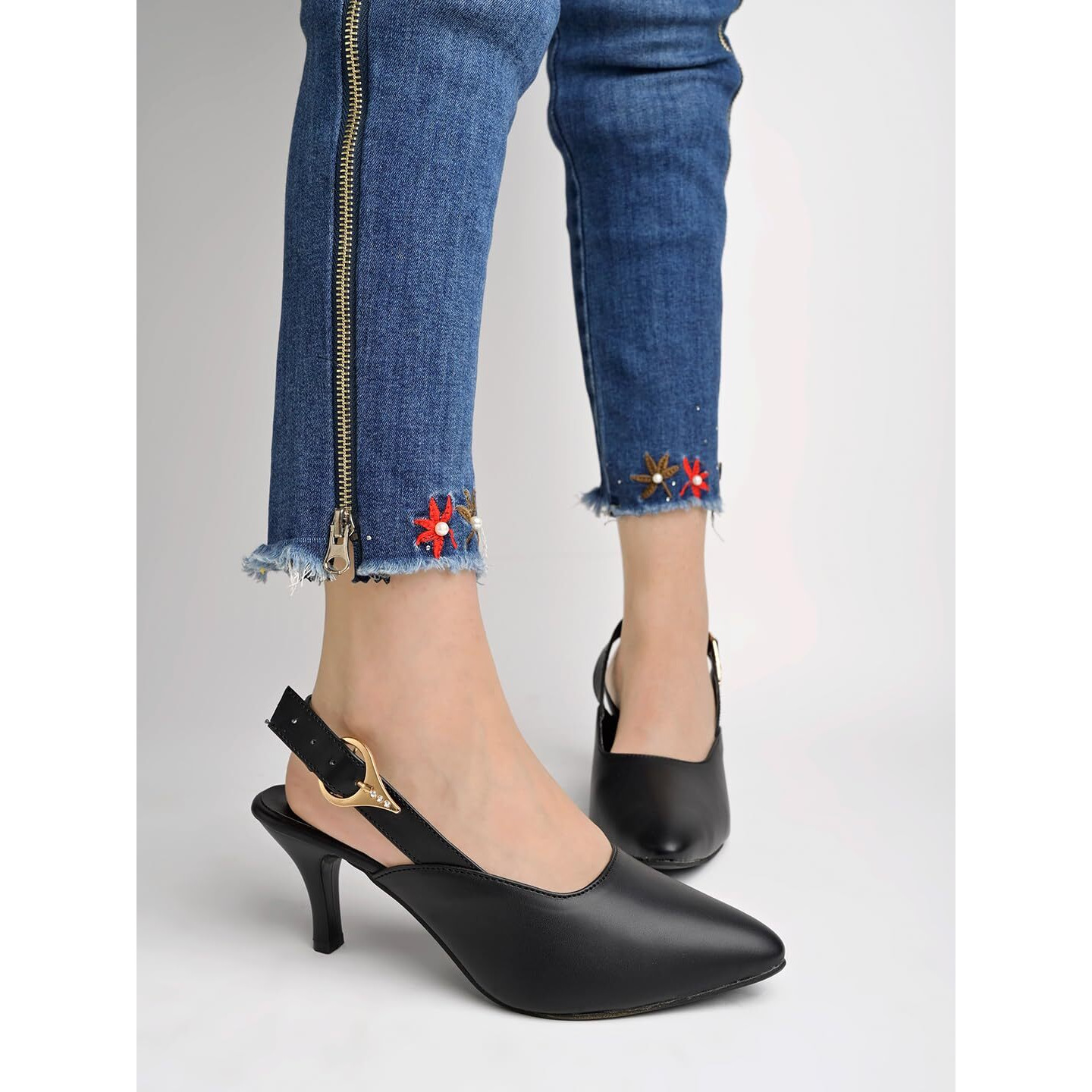 Shoetopia Side Buckle Detailed Black Pumps For Women & Girls /Uk5
