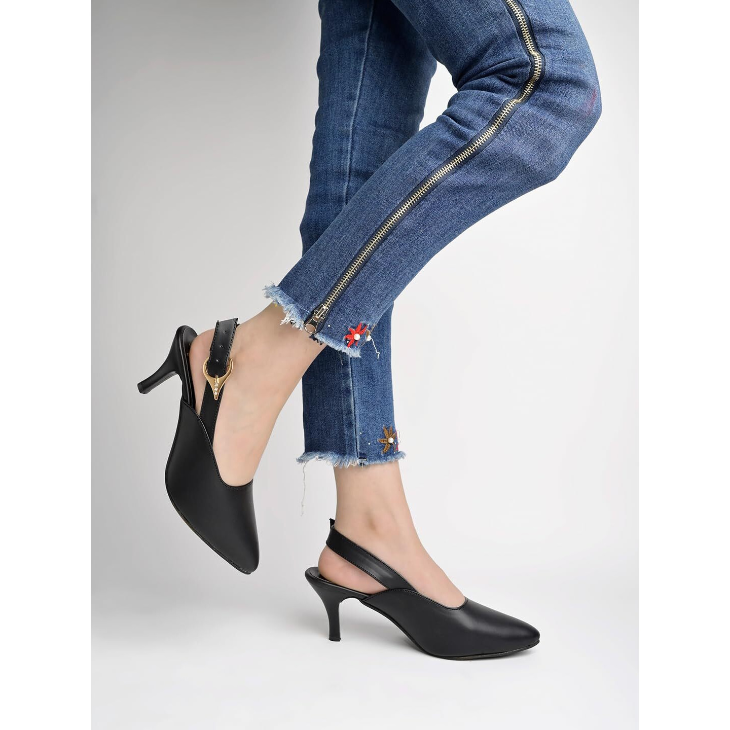 Shoetopia Side Buckle Detailed Black Pumps For Women & Girls /Uk5