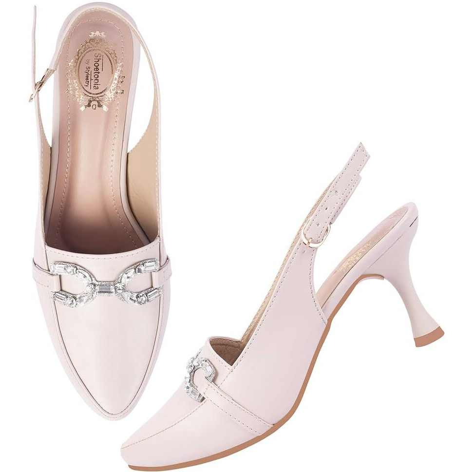 Shoetopia Classy Slingback Cream Pumps For Women & Girls-Eu40