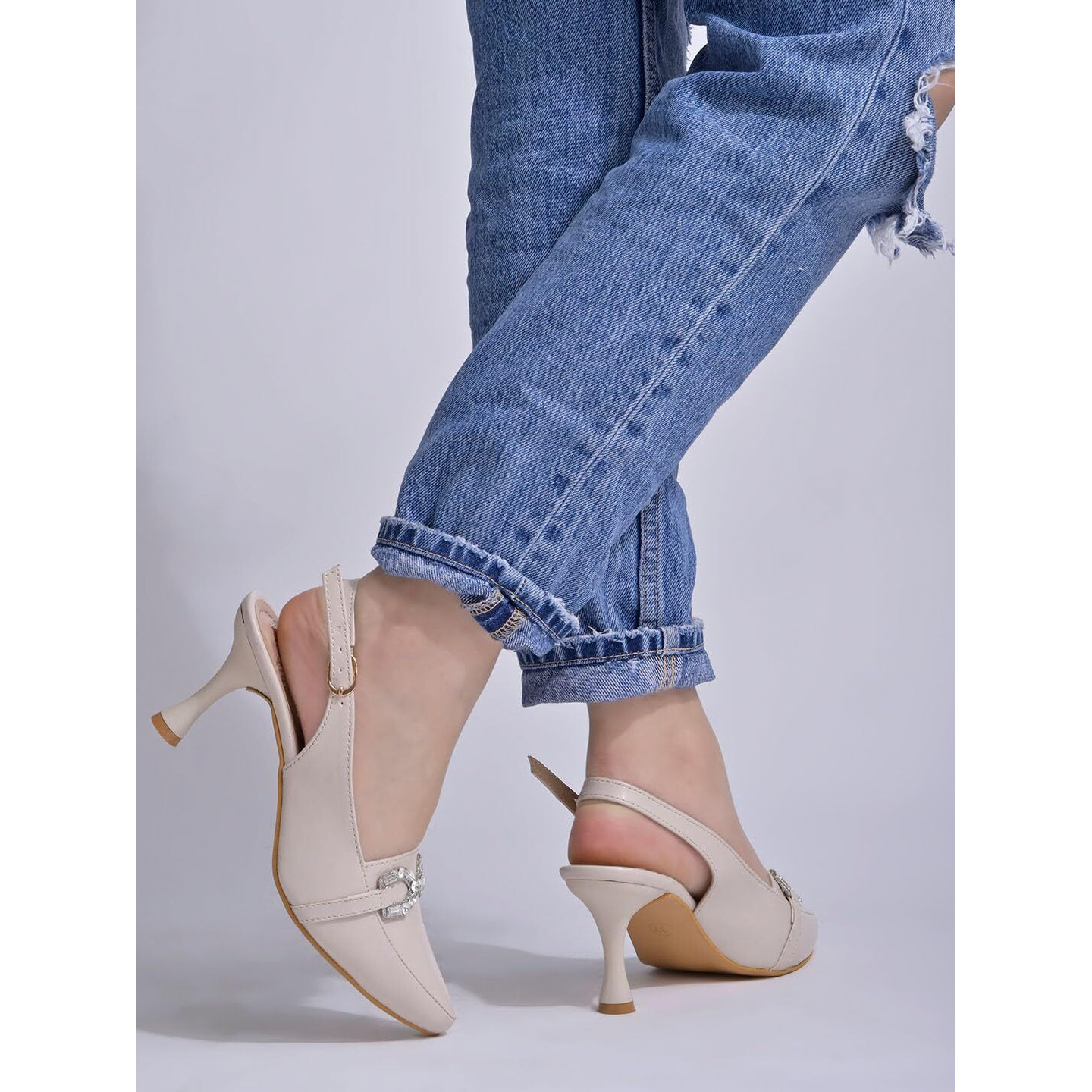 Shoetopia Classy Slingback Cream Pumps For Women & Girls-Eu40