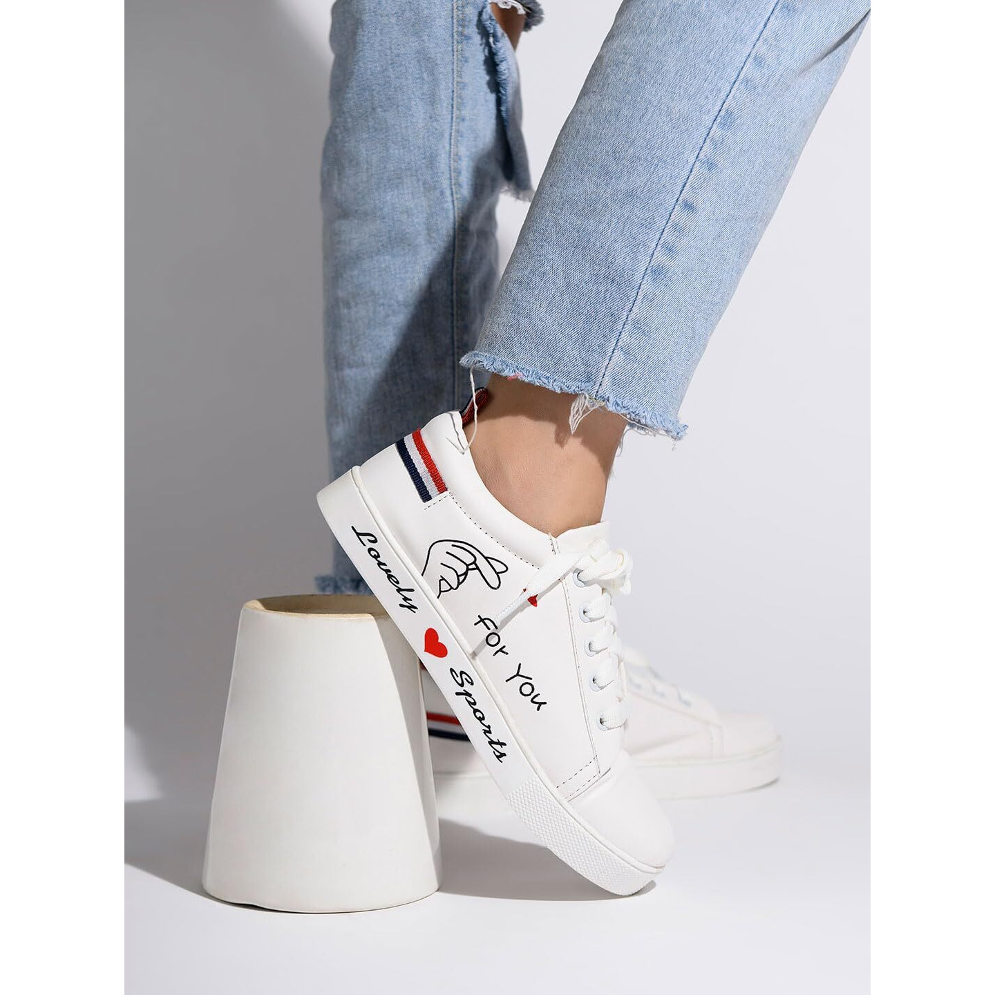 Shoetopia - Since 1998 Womens & Girls White Stylish Lace Up Casual Sneakers-Eu36