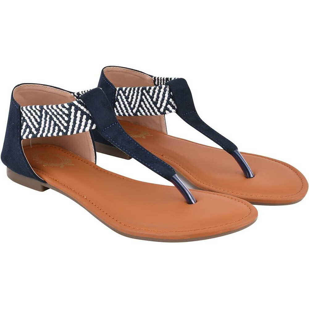 Shoetopia Stylish Ethnic Blue Flat Sandals For Women & Girls /Uk5