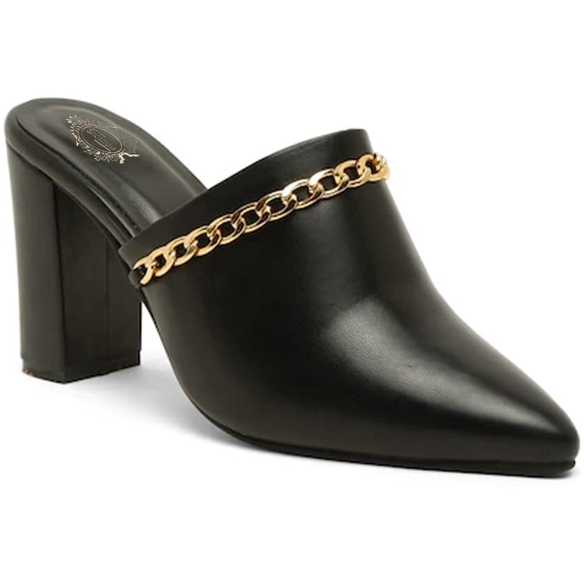 Shoetopia Women & Girls Pointed Toe With Stylish Golden Chain Pumps/Bantu-428/Black/Uk8