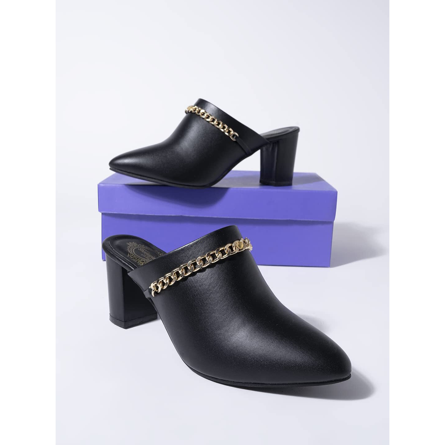 Shoetopia Women & Girls Pointed Toe With Stylish Golden Chain Pumps/Bantu-428/Black/Uk8