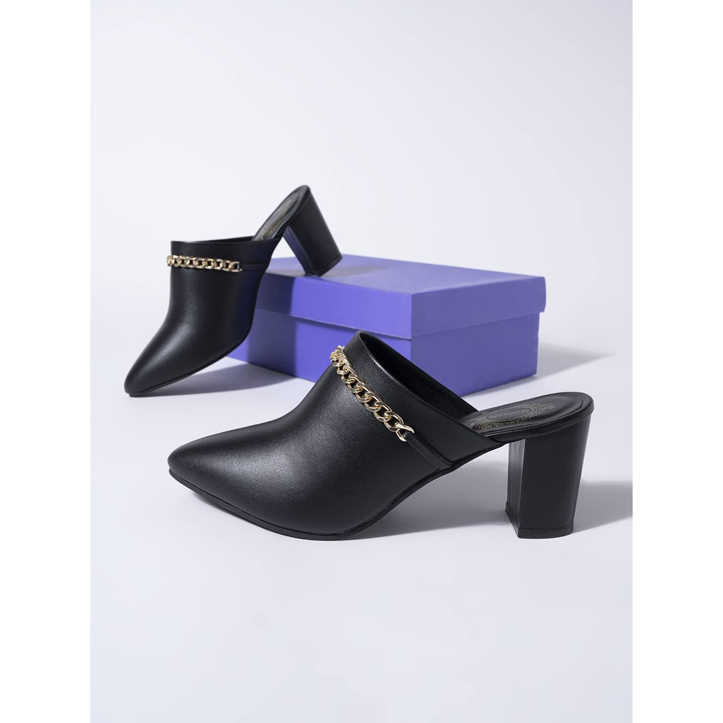 Shoetopia Women & Girls Pointed Toe With Stylish Golden Chain Pumps/Bantu-428/Black/Uk8