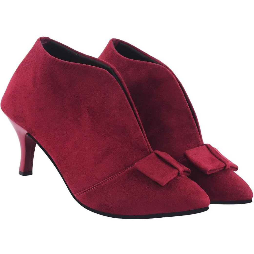 Shoetopia Women's Cherrysuede Ankle Boot Heels  Pointed Toe With Bow Detail, Stylish & Comfortable Shoes Eu41